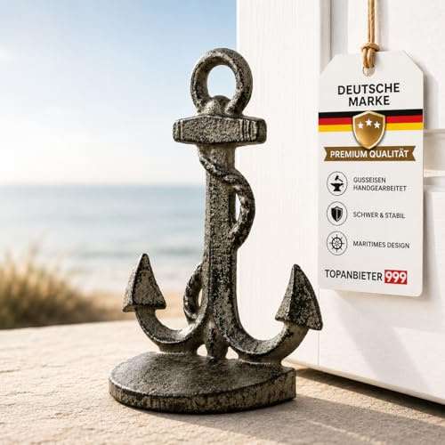 Butée de porte en fonte - Ancre - Support de porte décoratif pour extérieur, terrasse, balcon et appartement - Butée de porte en métal - Design marin - Look vintage - Marron