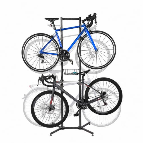 Relaxdays bike rack, holds 4 bikes, MBT, road bike, e-bike, black | freestanding, basket, HxWxD: 210x75x61 cm, bike rack
