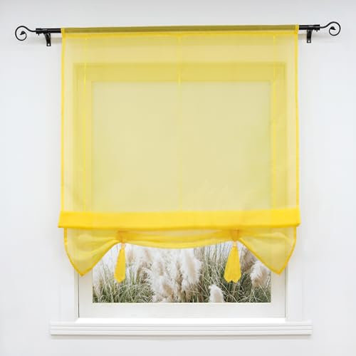 Voile Raffrollo Bändchenrollo mit Tunnelzug Gardinen 1er-Pack Vorhang H*B 155 * 120cm Gelb