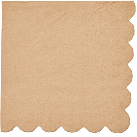 100-Pack Kraft Paper Brown Cocktail Napkins - 3-ply Disposable Serviettes with Decorative Scalloped Edges for Birthday and Christmas Party Supplies