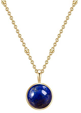Glanzstücke Damen-Kette Sterling Silber gelbgold mit Anhänger Lapislazuli blau - Edelsteinkette für Frauen Heilsteine Lapis-lazuli