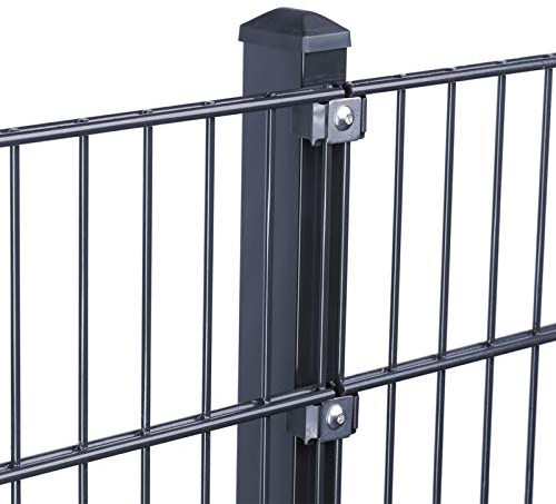 HORI Doppelstabmattenzaun Komplettset I Metallzaun Gartenzaun I Robust und wetterfester Zaun I Höhe 143 cm I Anthrazit I RAL 7016 I mit Klemmhaltern I Zaunlänge 12,5 m
