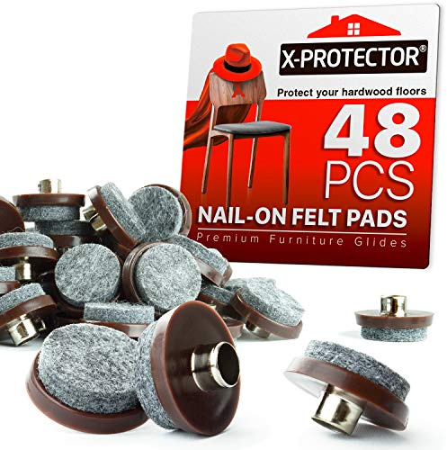 Nail On Felt Pads X-Protector - 48 Felt Furniture Pads – 1 Chair Felts Pads for Furniture Feet - Floor Protectors for Furniture Legs - Best Heavy Duty Felt Chair Pads for Hardwood Floors!