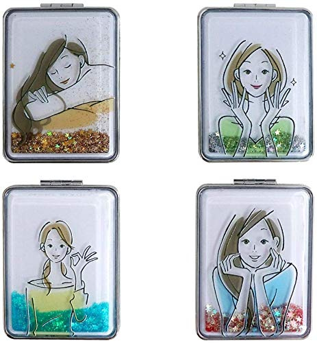 Beaufy Kleiner Kompaktspiegel Vergrößerungs Reise Makeup Taschenspiegel Handheld Faltbar Mini mit 1x 2X Vergrößerung für Handtasche - Geprägtes Design für Mädchen Frauen Packung mit 4