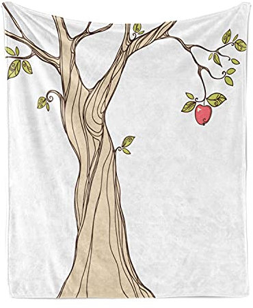 ABAKUHAUS Karikatur Weiche Kuscheldecke Sofadecke, Apfelbaum mit Blättern Kunst, Gemütlicher Plüsch für den Innen- und Außenbereich, 125 x 175 cm, Beige Grün Coral