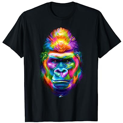 Stonemask Studio Gorilla Animal Print T-Shirt - Men's Adult Unisex Black Short Sleeve Small