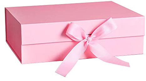 Rosa Magnetische Geschenkboxen mit Deckel, 265x190x80 mm große Geschenkboxen für Geschenke, Luxus Box aus faltbarem Karton mit magnetischem Verschluss (1 Stück)