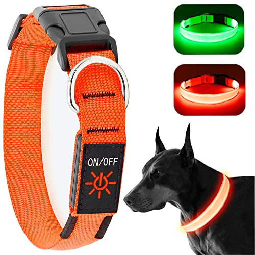 KOSKILL Leuchthalsband Hund Wiederaufladbare USB LED Hundehalsband Wasserdichtes Leuchtendes Hunde Halsband Einstellbare Super Helle für Kleine Mittlere Große Hunde (Orange, M)