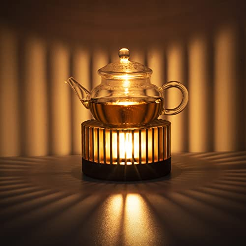 Tea warmer made of high-quality anodised aluminium and wood, tea warmer, coffee warmer, tea light, tea warmer, teapot warmer. Stands safe and provides a pleasant additional light