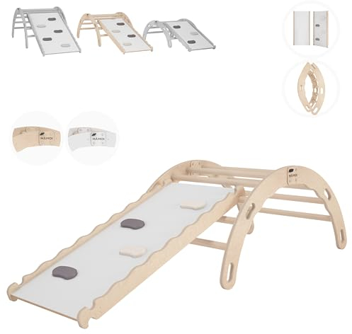 MAMOI® Kletterbogen mit Rutsche, Kletterdreieck, Klettern, Klettergerüst aus Holz, Holzbogen, Rutschbrett für Spielplatz, Klettergerüst Indoor