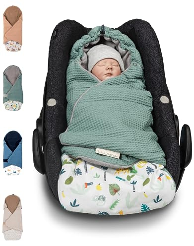 ULLENBOOM Einschlagdecke Babyschale, Ideal für Herbst und Winter, 100% OEKO-TEX Materialien, Salbeigrün Regenwald (Made in EU) - Babydecke für Kindersitz oder Kinderwagen, kuschelige Decke für Babys