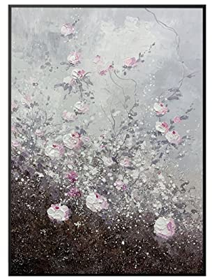 tymhrs Acrylbild,Wandkunst Für Wohnzimmer, Handgemaltes Reinweißes Rosa Blumen-Ölgemälde Auf