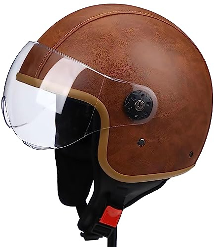 Casco De Moto De Cara Abierta 3/4 Casco Vintage Casco De Moto De Cuero De PU Aprobado por ECE para Moto Scooter Bike Cruiser Jet Casco Cascos De Moto Vintage Mujeres Hombres