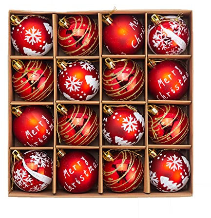 DIYASY 16 Pcs Red Christmas Baubles, 60mm/2.36 Christmas Balls Hanging Ornaments for Tree Decorations