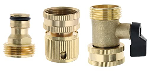 Be In Your Mind 3PCS Garden Hose Quick Connector 3/4 Inch Brass Shut Off Valve Female and Male Thread Tap Connector Brass Adaptor Garden Hose Fitting