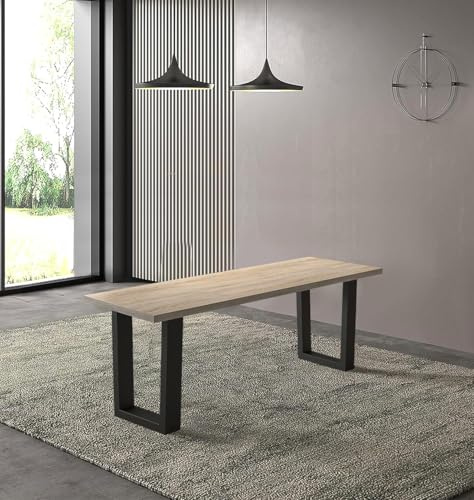 Hallowood Furniture Dudley Dining Bench with Wooden Top & Metal Legs, 120cm