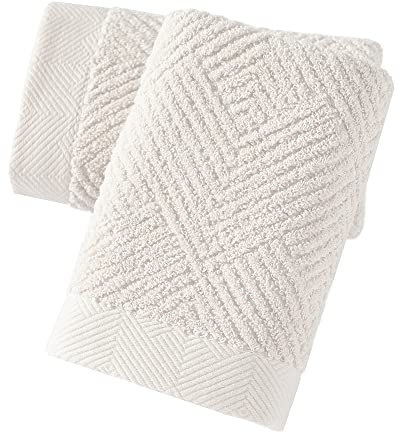 sense gnosis Super Soft White Hand Towels Terry Striped Weave Pattern Ultra Absorbent 100% Cotton Towel for Bathroom(13 X 29 Inch), 2 Pieces, Beige