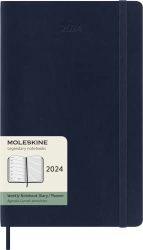 Moleskine Wochenplaner mit Platz für Notizen 12 Monate 2024, Planer 2024, Großformat 13x21, Weicher Einband und elastischer Verschluss, Saphirblau