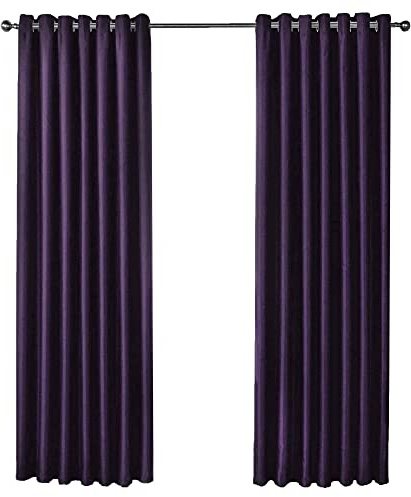 Olivia Rocco Blackout Eyelet Curtains Black Out Thermal Ring Top Curtain Pair Window Treatment Living Room Bedroom, 90 (Width) x 90 (Drop) Purple