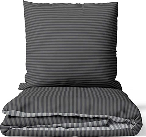 Leonado Vicenti 2tlg. Baumwolle Bettwäsche-Set 155x200 Grau Wendebettwäsche Gestreift Ganzjähriger Bezug Kissen mit Reißverschluss