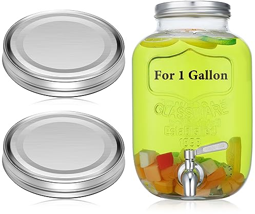Uiifan 2 Pcs 304 Stainless Steel Mason Jar Lids Wide Mouth Replacement Canning Lids Airtight Reusable Rust Proof Leakproof for Glass Beverage Jar Storage(110mm, 1 Gallon,Silver)