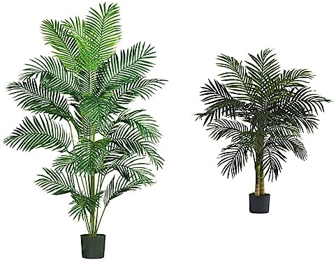 Nearly Natural 5261 7ft. Paradise Palm,Green & 5357 4ft. Golden Cane Palm Tree,Green