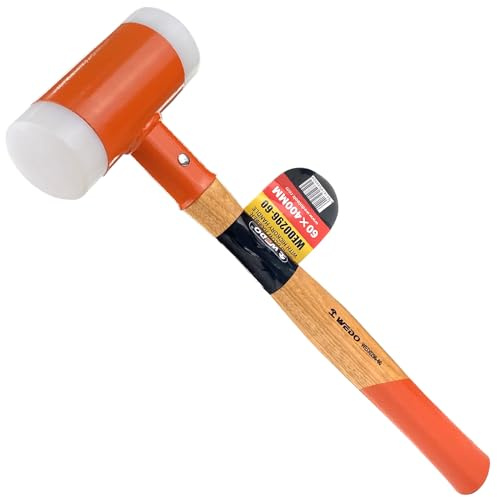 WEDO Icke-studsande dödsslag, dubbel-ansiktsklubba med hickory-trähandtag, 60 x 400 mm, gummiklubbhuvud 1 500 g, återstudsbeständig nylonhammare för konstruktion, fordon, heminredning