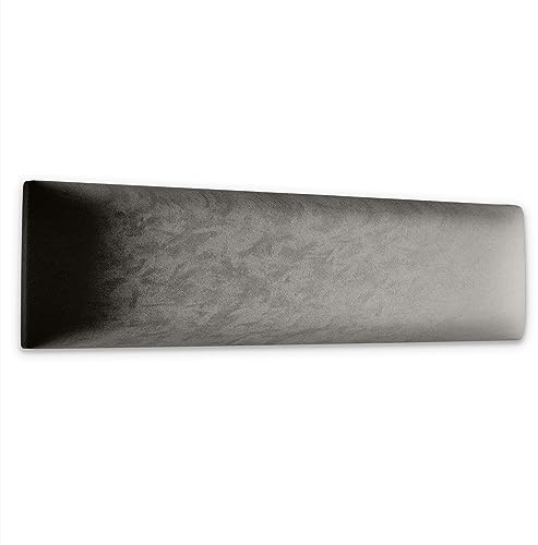 Muralo Wandkissen Gepolstert, Samt, Wandpolster, 3D-Effekt - 90x30 cm, Grau | Wandpaneel, ideal als Bettkopfteil oder Lendenkissen - für Schlafzimmer und Wohnzimmer, einfache Anbringung mit Montagekleber