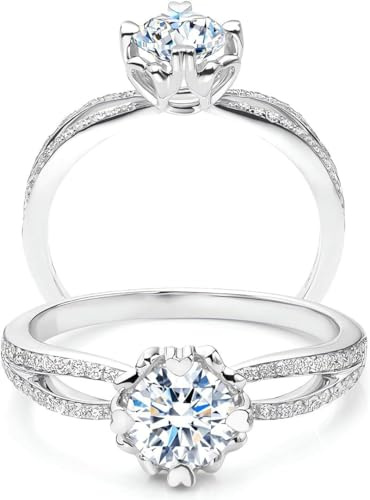 Molioaki Verlobungsring Damen 925 Sterling Silber Eheringe Ringe Frauen Diamantring 1ct Brillantschliff 5A Zirkonia ring Verlobung Hochzeit Geschenk mit Geschenkbox