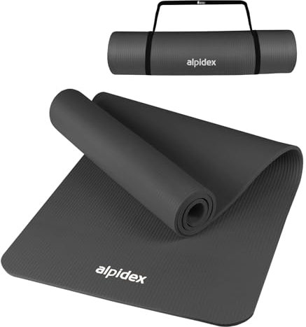 ALPIDEX Yogamatte 183 x 60 x 0.8 cm Phthalatfreie Fitness Matte E-Book Tragegurt rutschfest Gymnastik Turnen Pilates Sport Physio HIIT Yoga Trainingsmatte Isomatte Hautfreundlich, Anthracite