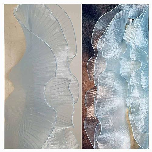 SHTGOI Cinta de organza con volantes de 2 yardas, ribete de encaje plisado transparente, ribete de tela de encaje brillante, con volantes de tul, cenefa de encaje para coser para decorar bolsos,