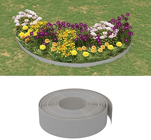 LAPOOH Rasenkante Grau 10 m 15 cm Polyethylen, Beetumrandungen, Beeteinfassung, Grabumrandung, Zaun Garten, Beetabgrenzung, Beetzaun