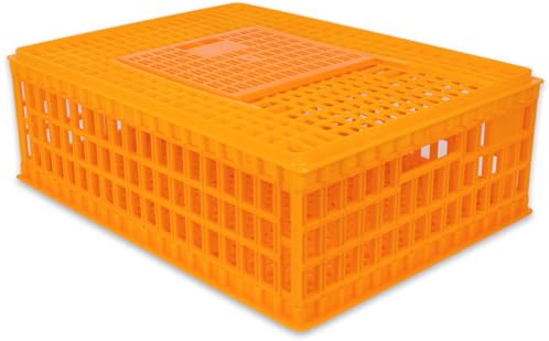 VOSS.farming Geflügel Transportkiste, 74x55x30cm, Transportbox, extra robust, mit Schiebetür, für Hühner, Enten, Wachteln, Zwerghühner, orange