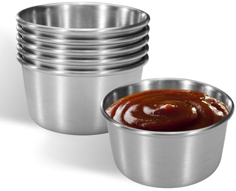 Huakaile 6 Pcs 2 oz Stainless Steel Dipping Sauce Cup, Mini Dip Bowls, Reusable Metal Condiment Cups Ramekins Containers for Ketchup Dressing Home Party Restaurant Kitchen, Silver