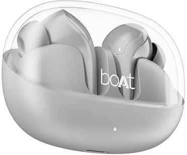 Boat Airdopes 311 Pro, batería de 50 Horas, Carga rápida, Doble micrófonos ENx Tech, Tapa Transparente, Baja latencia, IPX4, IWP Tech, Auriculares Bluetooth v5.3, Auriculares intrauditivos TWS