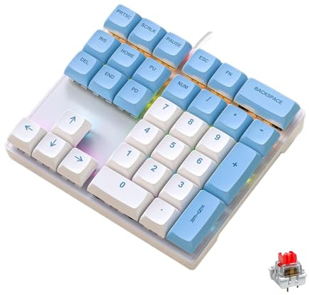 LINKEET Teclado numérico mecánico con retroiluminación arcoíris, interruptores Rojos Suaves con Cable, Teclado numérico NKRO de 33 Teclas con Teclas XDA PBT Teclado Externo, Teclado numérico para