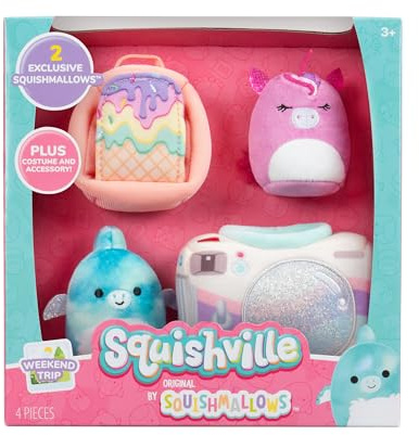 Squishville SQM0515 - Accessoire Set - Wochenend-Ausflug, superweiche Mini-Squishmallows, 5cm Plüschfiguren mit Zubehör