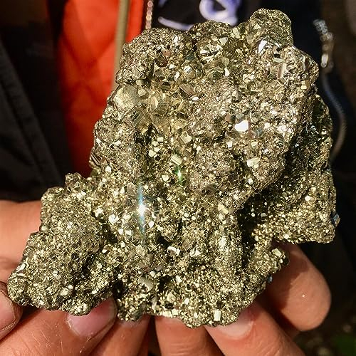 ICXLPMC Racimo de Cristal de pirita Natural, Piedra Irregular, Muestra de Roca, decoración del hogar, espécimen de Cristales crudos Inicio Colecciones(Size:200-250g)