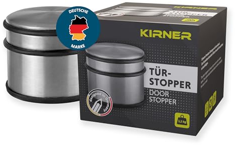 Kirner Fermaporta Premium in Acciaio Inox - Design Elegante e Moderno, 1,1 kg con Anello in Gomma per Proteggere le Porte, Fermaporta Pavimento Pesante