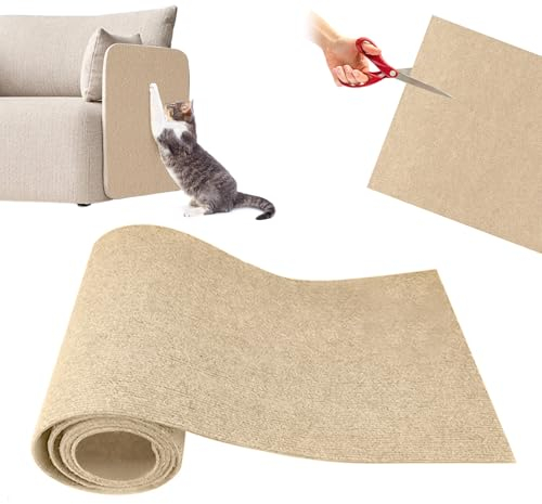 papasgix Selbstklebend Kratzmatte Katze Wand, DIY Katzen Kratzbrett Ecke Hund, Kratzschutz Sofa Katze Kratzteppich Katzenkratzmatte für Katzenständer Holzgriff Katzenturm(Khaki，40x200cm)