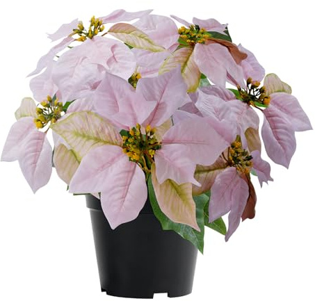 MELAJIA Fiori di Poinsettia Artificiali Rosa per Natale - Pianta Finta da 35 cm per Ornamento Natalizio per Interni/Esterni e Decorazioni da Giardino