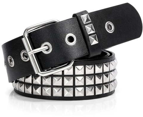 VONMELLI Cintura Borchiata Metallo Punk Rock Cinture con Rivetti per Donne/Uomini Cintura in Pelle Punk Cintura Gotica Accessori per Pantaloni Jeans Nero con Fibbia Argentata M