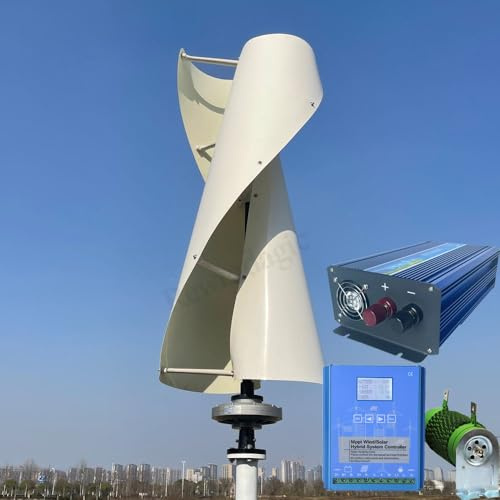 2000W Windkraftanlage vertikaler 48V Windgenerator mit hybridem MPPT-Controller Wechselrichter für 220V Hausgebrauch 2KW Windturbine Windräder (Weiße Farbe)