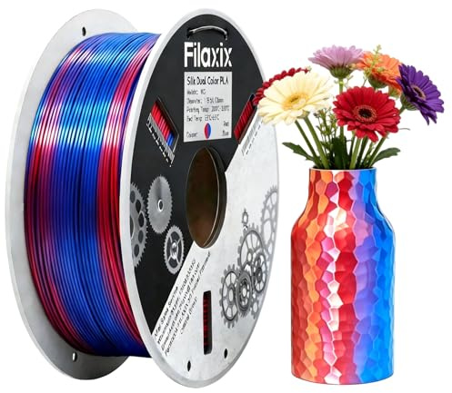 Silk Dual Color PLA Filament 1.75mm, Silk Shiny Coextrusion Filament, Compatible with Bambu LAB,Creality K1C,QIDI MAX3, FLASHFORGE Adventurer 5M, Prusa MK4 FDM 3D Printer,Red Blue,1KG
