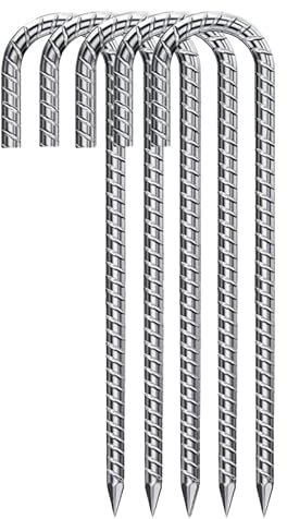 5 x Tent Pegs Metal Heavy Duty, 12 inch Long Ground Pegs, Carbon Steel J Shaped Rebar Stakes, Metal Tent Stakes Camping Peg Anchors for Garden Outdoor Trampoline Swing Football Net