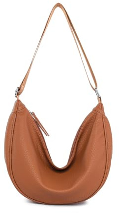 LOXOMU Modische Umhängetasche für Damen, große Kapazität, Umhängetasche, veganes Leder, Halbmond-Tasche mit verstellbarem Gurt, für Reisen und den täglichen Gebrauch, braun, medium