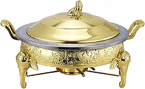 CWCQGH Chafing Dish Rotondo retrò in Acciaio Inox, Set di Chafer per Buffet/Matrimoni/Feste/Banchetti/Eventi di Catering, 2,7 l,Gold