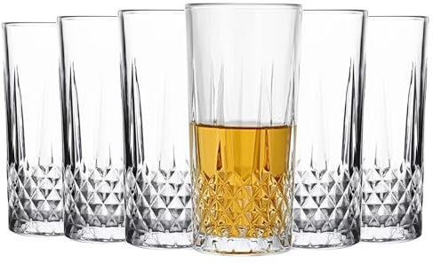 binsakao Drinking Glasses Set of 6 - Highball Glasses - 330 ml Tall Water Glass Sets - Glassware for Bar Mixed Drink Cocktail, Juice, Mojito, Iced Tea