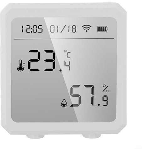 Zoegneer Digital-Thermometer intelligente WiFi-Thermostat Temperatur Feuchtigkeitssensor mit LCD-Bildschirm für Alexa Fernbedienung für Smart Home Wohn (für tuya weiß)