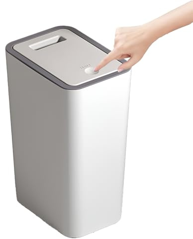 Kongming Soptunna för badrum, liten, 10 l, med lock, smal, anti-lukt, för kök, badrum, kontor, vardagsrum, sovrum, toalett (badrumssoptunna, vit)